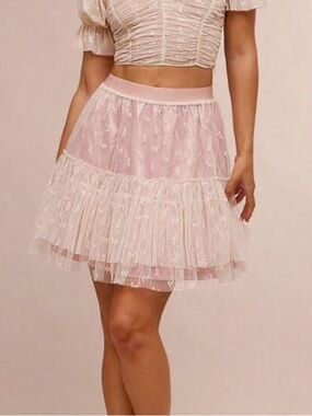 Tiered Lace Mini Skirt in Blush Pink